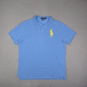 Polo Ralph Lauren Shirt Mens XL Blue Custom Slim Fit Pique Short Sleeve Big Pony